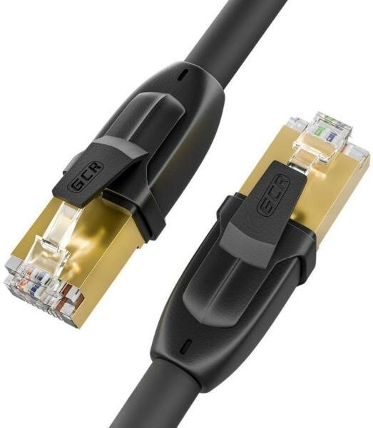 GCR Патч-корд PROF кат.7 ethernet 7.5m F/FTP, RJ45, CU, 28 AWG, литой, прямой , черный, экранированные коннекторы, GCR-52563