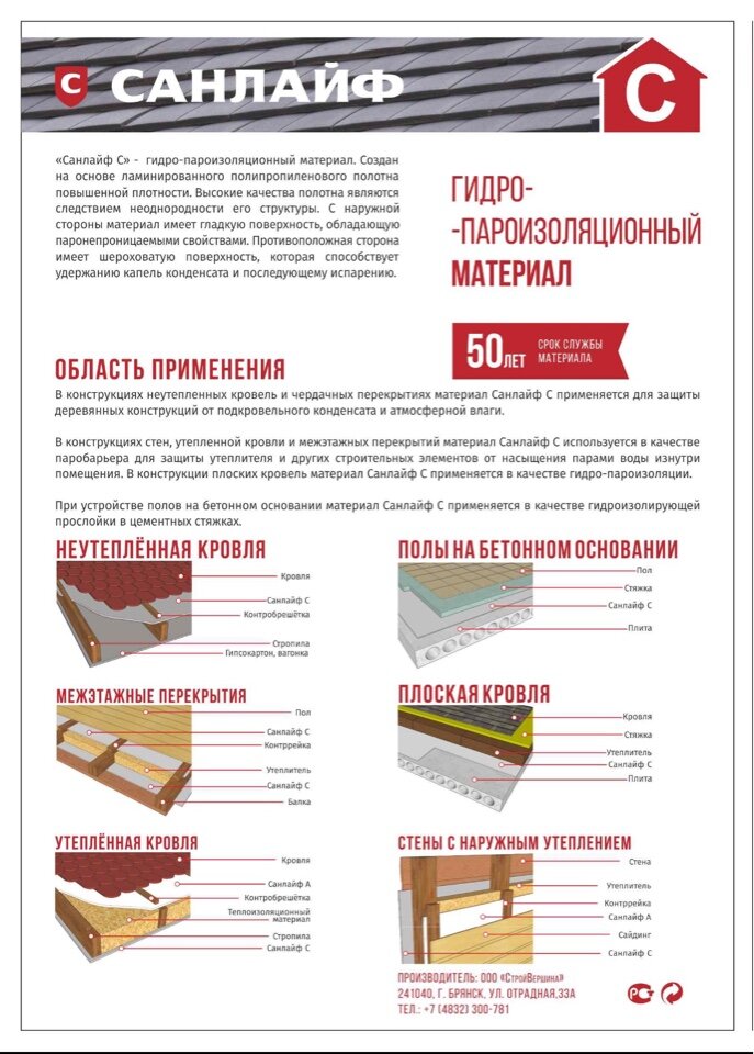 Пароизоляция санлайф С, гидро-пароизоляционный материал для стен, крыш, цоколя, бани, теплиц 60м2 (1,6х37,5м) - фотография № 4