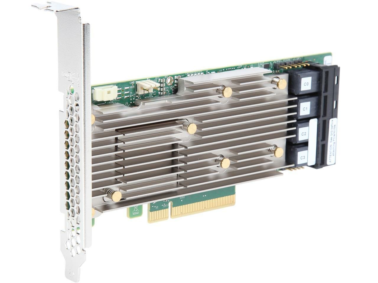 Контроллер LSI Logic SAS 9460-16I SGL (05-50011-00 / 03-50011-54005), PCIe 3.1 x8 LP, SAS/SATA/NVMe, RAID 0,1,5,6,10,50,60, 16port(4 * int SFF8643), 4GB Cache, 3516ROC