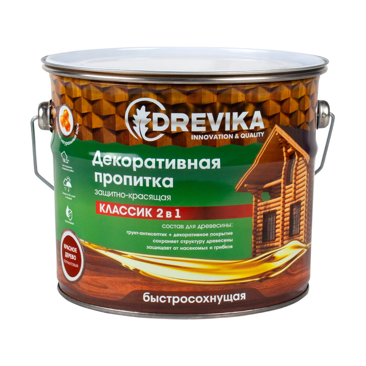 Декоративная пропитка для дерева Drevika Классик 2 в 1 полуматовая 27 л красное дерево