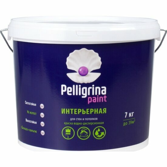 фото Интерьерная краска для стен и потолков Pelligrina Paint , акриловая, белоснежная, 7 кг