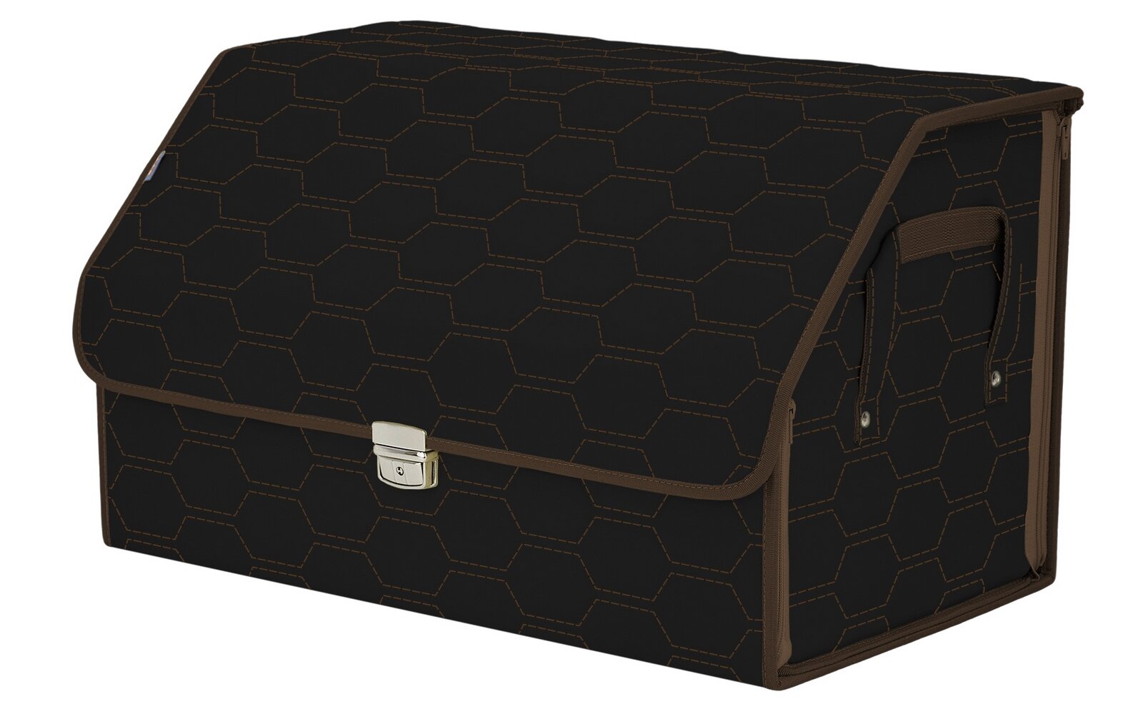 Органайзер-саквояж в багажник "Союз Премиум" (размер XL). Цвет: черный с коричневой прострочкой Соты.