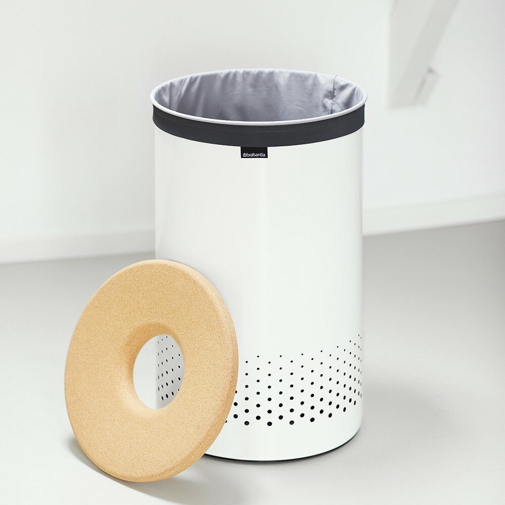 Корзина для белья Brabantia, 60л, с пробковой крышкой, белый 104404 - фотография № 3