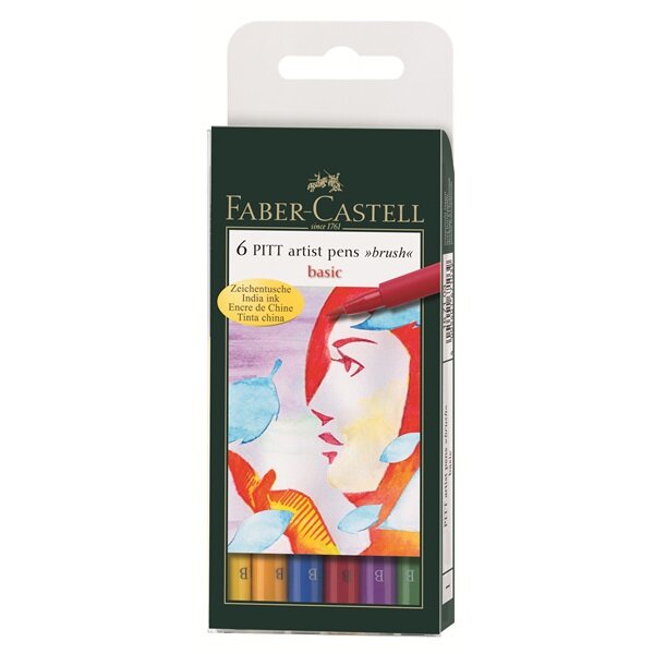 Faber-Castell Набор капиллярных ручек Pitt brush "Основные цвета", 6 цв.