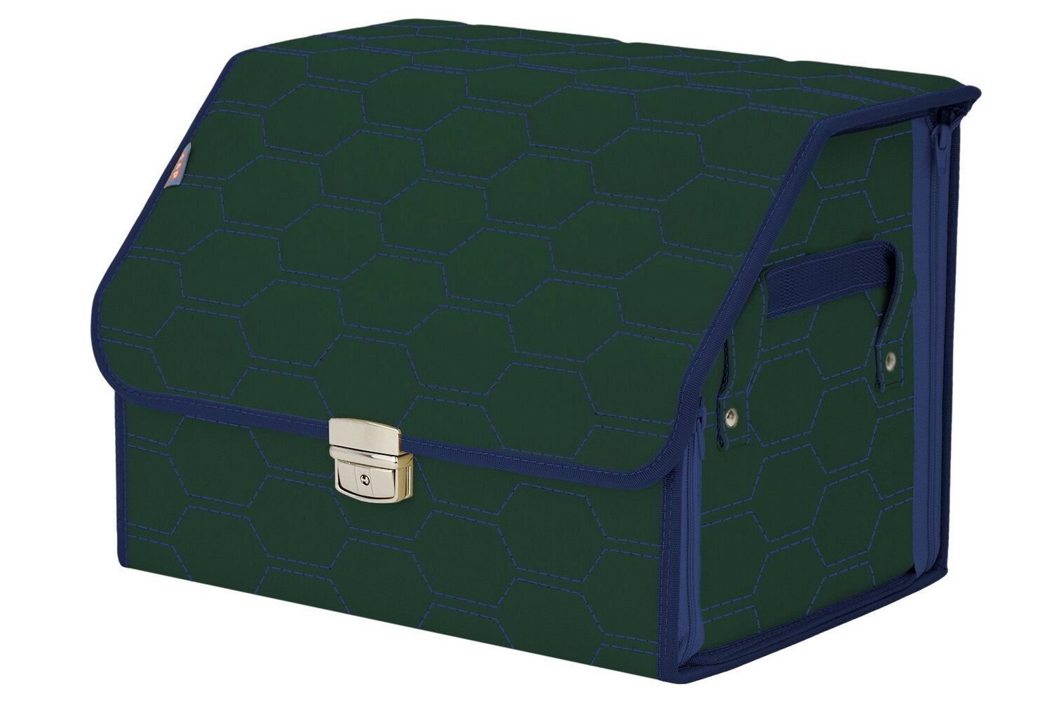 Органайзер-саквояж в багажник "Союз Премиум" (размер M). Цвет: зеленый с синей прострочкой Соты.