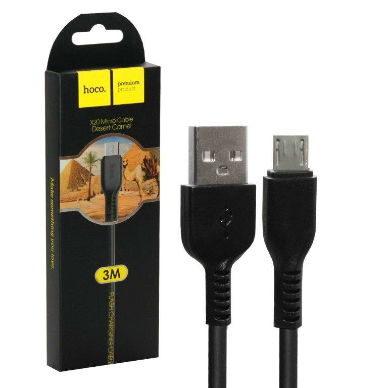 Data кабель USB HOCO X20 micro usb, 3 метр, черный