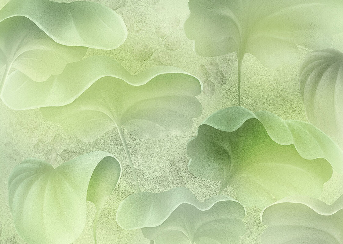 Листья большие фон зеленые - Виниловые фотообои, (211х150 см)