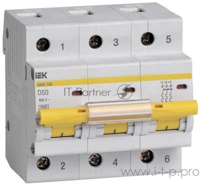 Выключатель автоматический модульный 3п D 50А 10кА ВА47-100 ИЭК Mva40-3-050-d Mva40-3-050-d .