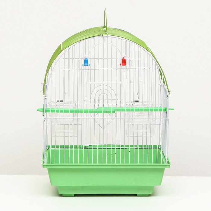 Клетка для птиц овальная с кормушками, 30 х 23 х 39 см, зелёная - фотография № 8