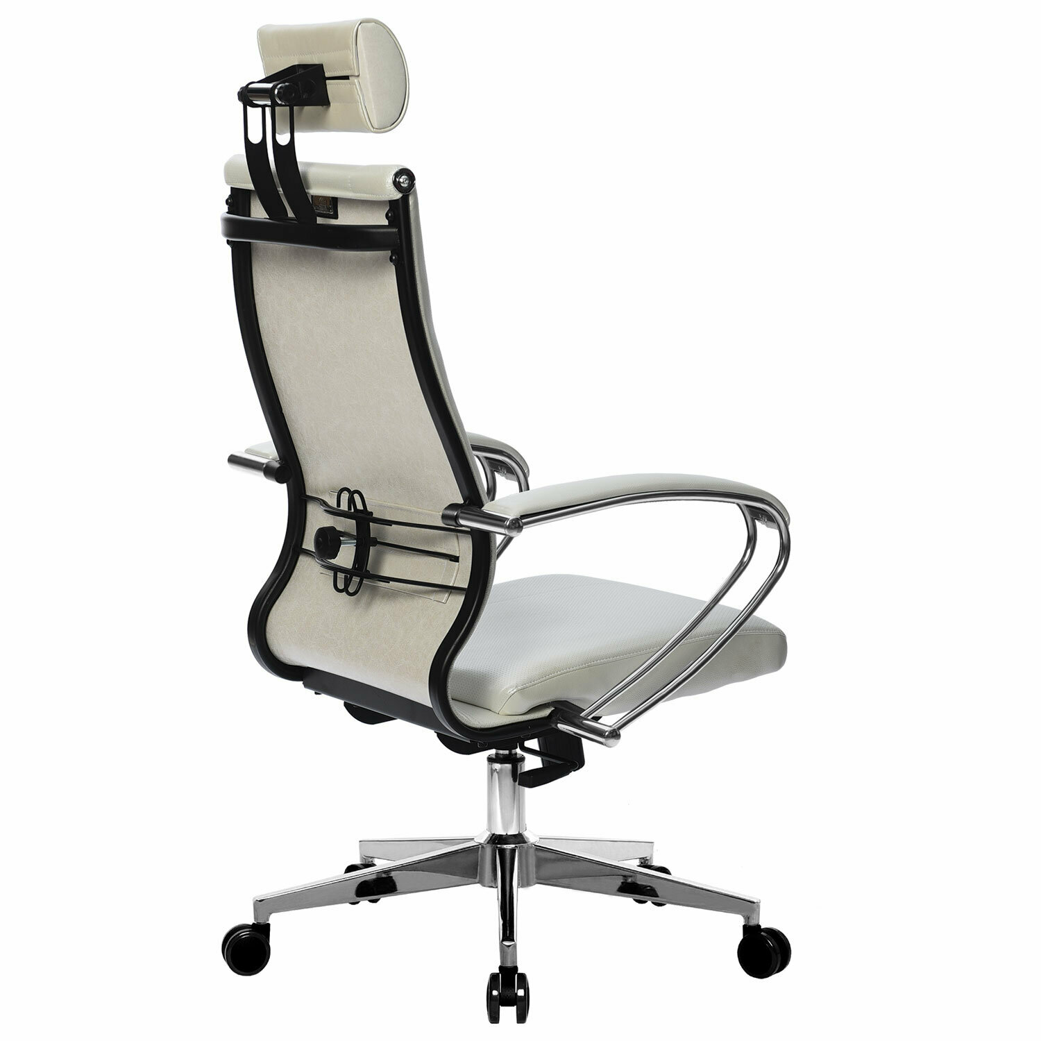 Кресло офисное метта "К-34" хром, экокожа, подголовник, сиденье и спинка мягкие, белое - фотография № 5
