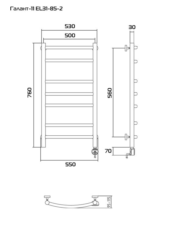 Галант-11 80х50 Электрический полотенцесушитель EL31-85-2 Хром тэн MEG - фотография № 6