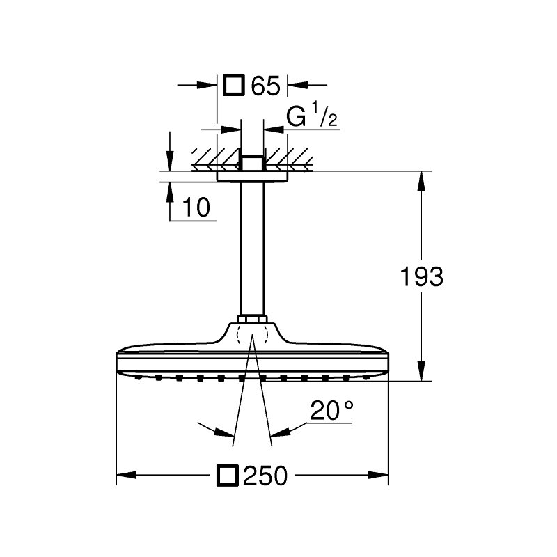 Душ верхний Grohe Tempesta 250 Cube, с потолочным кронштейном, хром 26688000 - фотография № 4