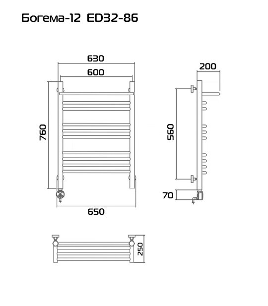 Богема-12 80х60 Электрический полотенцесушитель ED32-86 Белый - фотография № 2