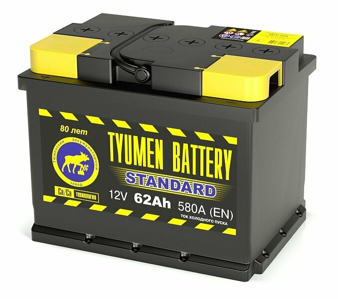 Аккумулятор автомобильный TYUMEN BATTERY STANDARD 6СТ-62 прям. 242x175x190