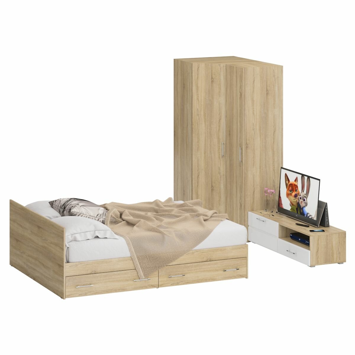 Мебель для спальни Стандарт № 4 Стандарт с кроватью 1600 с ящиками цвет дуб сонома спальное место 1600х2000 мм без матраса основание есть