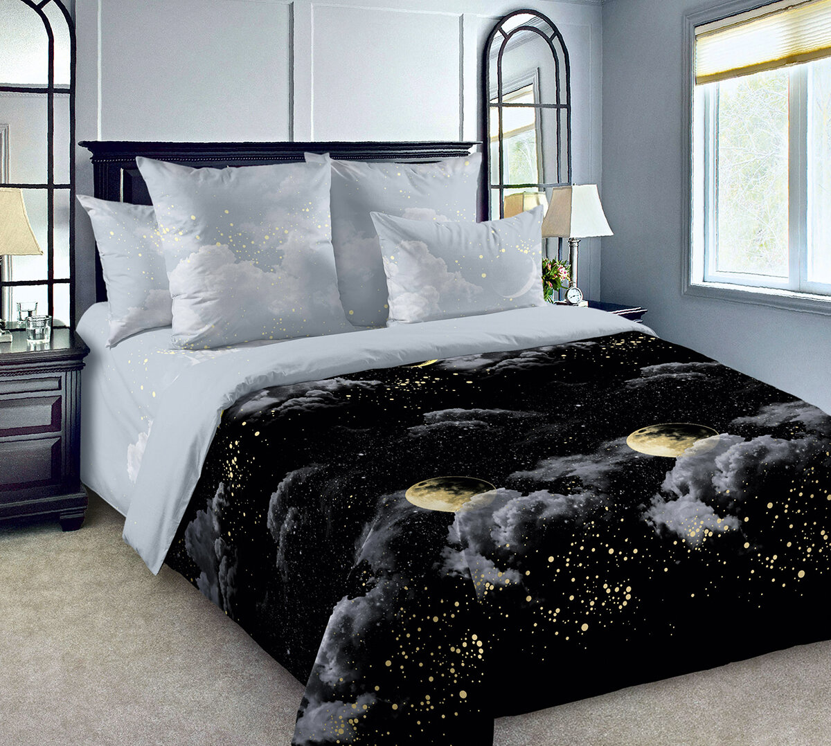 фото Постельное белье Mercury Home Полнолуние Евро Макси Перкаль 4 наволочки