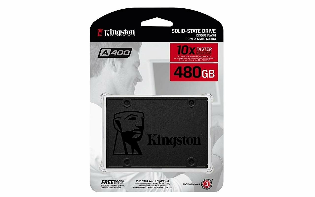 Накопитель SSD Kingston SA400S37/480G A400 /SATA III/480GB /Скорость чтения 500МБайт/с Скорость записи 450МБайт/с