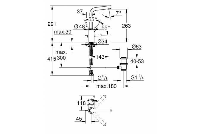 GROHE 23739002 Concetto Смес.Рак, 1-рыч,выс.изл