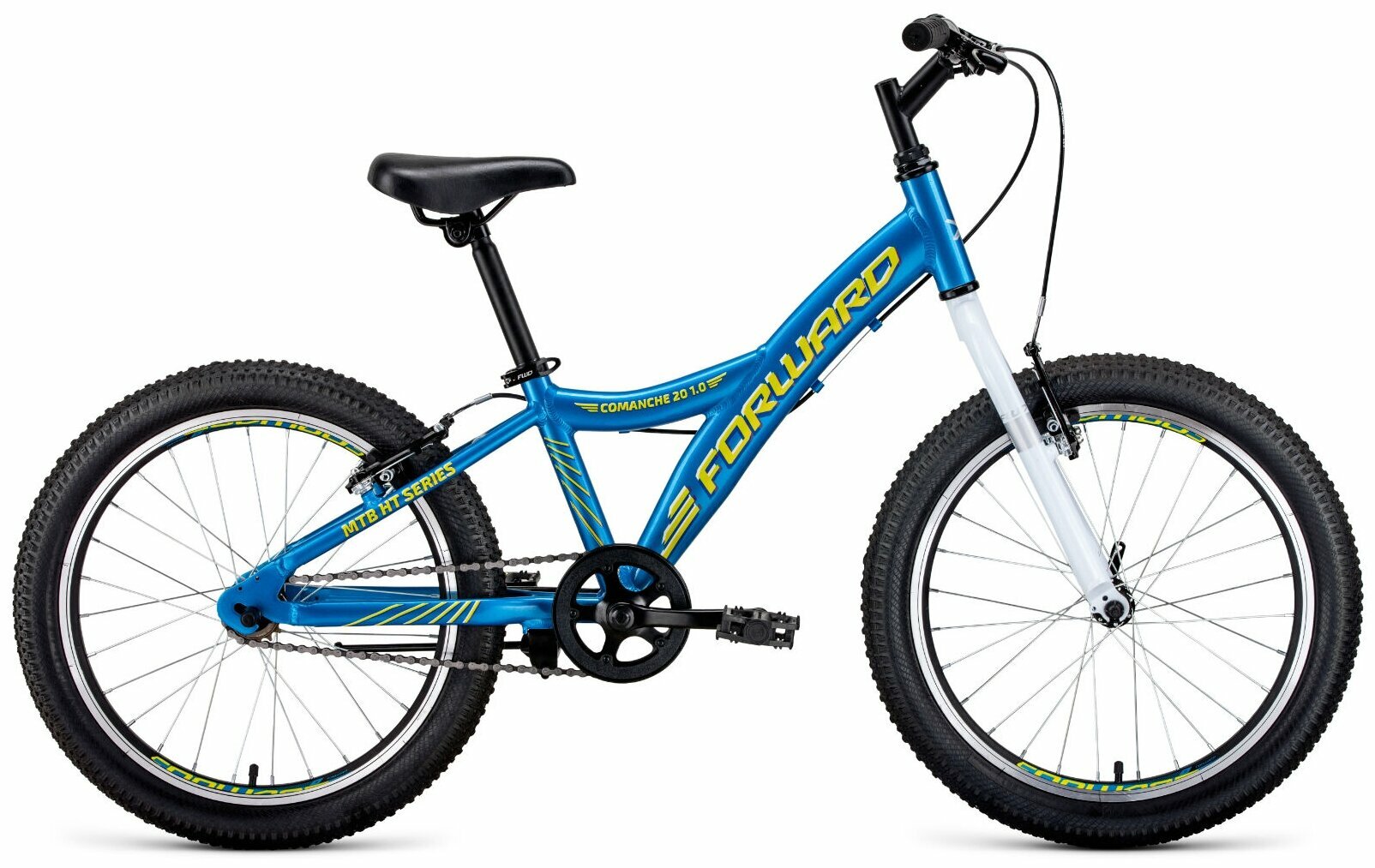 Подростковый горный (MTB) велосипед Forward Comanche 20 1.0 (2020) голубой/желтый 10.5" (требует финальной сборки)