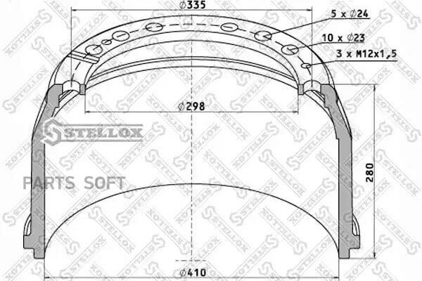 STELLOX 8500021SX 85-00021-SX_торм. барабан !задн. 410x180/192 H=280 d=298/335 n10x23 \Omn MAN TGA/LE/F2000/F90 1шт