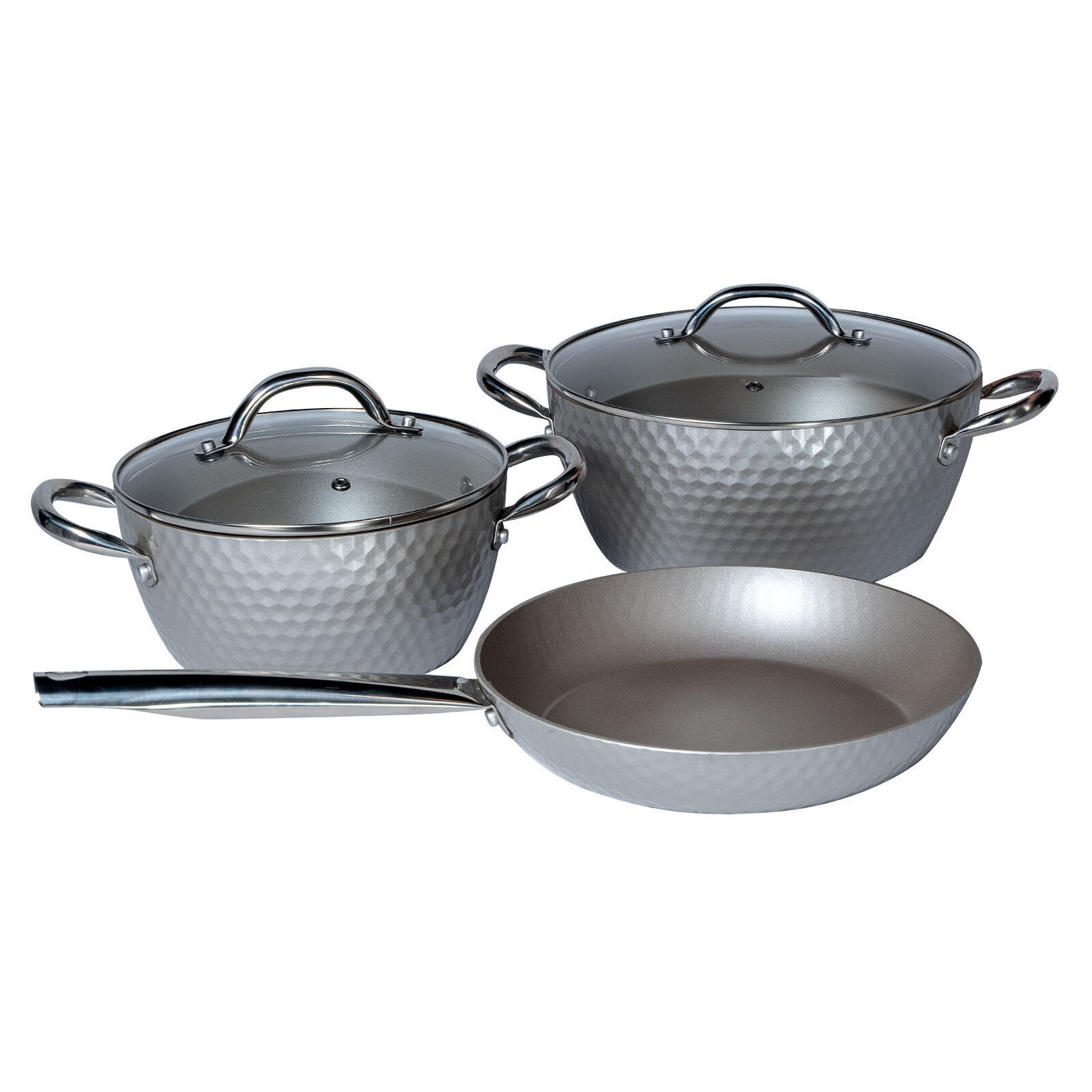 Набор посуды с антипригарным покрытием GALAXY LINE GL9510 серебристый / 2 кастрюли и сковорода