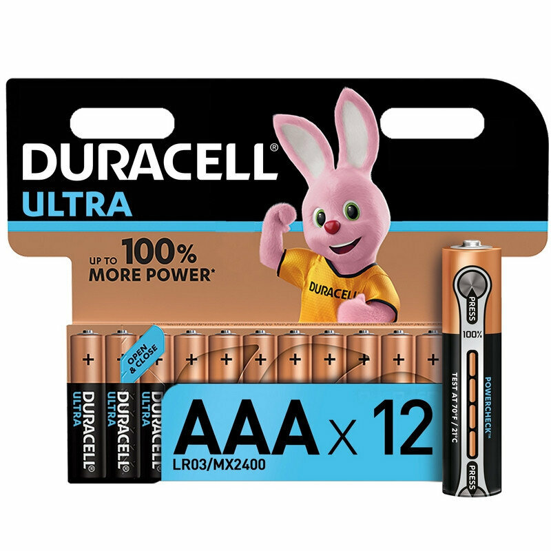 Батарейки Duracell UltraPower мизинчиковые AAA LR03-12BL 12 штук в упаковке, 957579