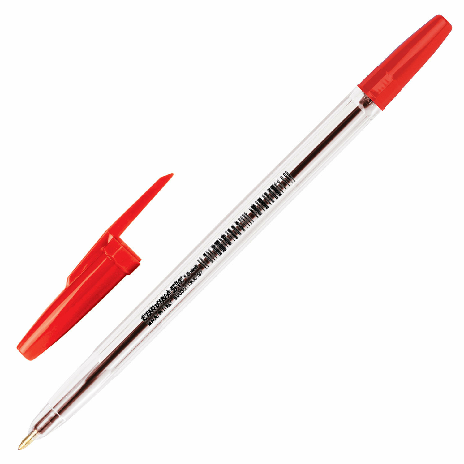 Ручка шариковая CORVINA "51 Classic", красная, корпус прозрачный, узел 1 мм, линия письма 0,7 мм, 40163/03