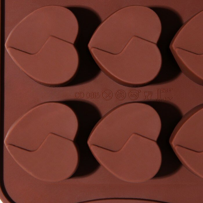 Форма для льда и кондитерских украшений Доляна «Сердце», 21×10 см, 15 ячеек, цвет шоколадный - фотография № 5