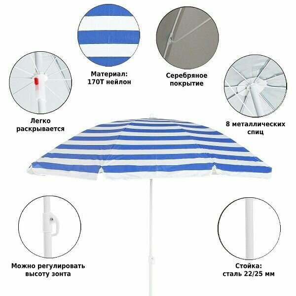 Пляжный зонт большой Green Glade А0014 для защиты от солнца с куполом из полиэстера и наклоном стойки - фотография № 3
