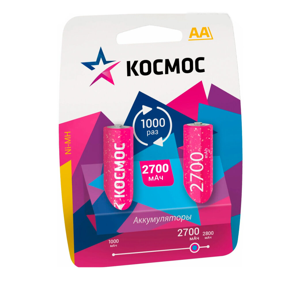 Аккумулятор AA Космос, R06-2BL, 2700mAh, (2/24/288), 2шт