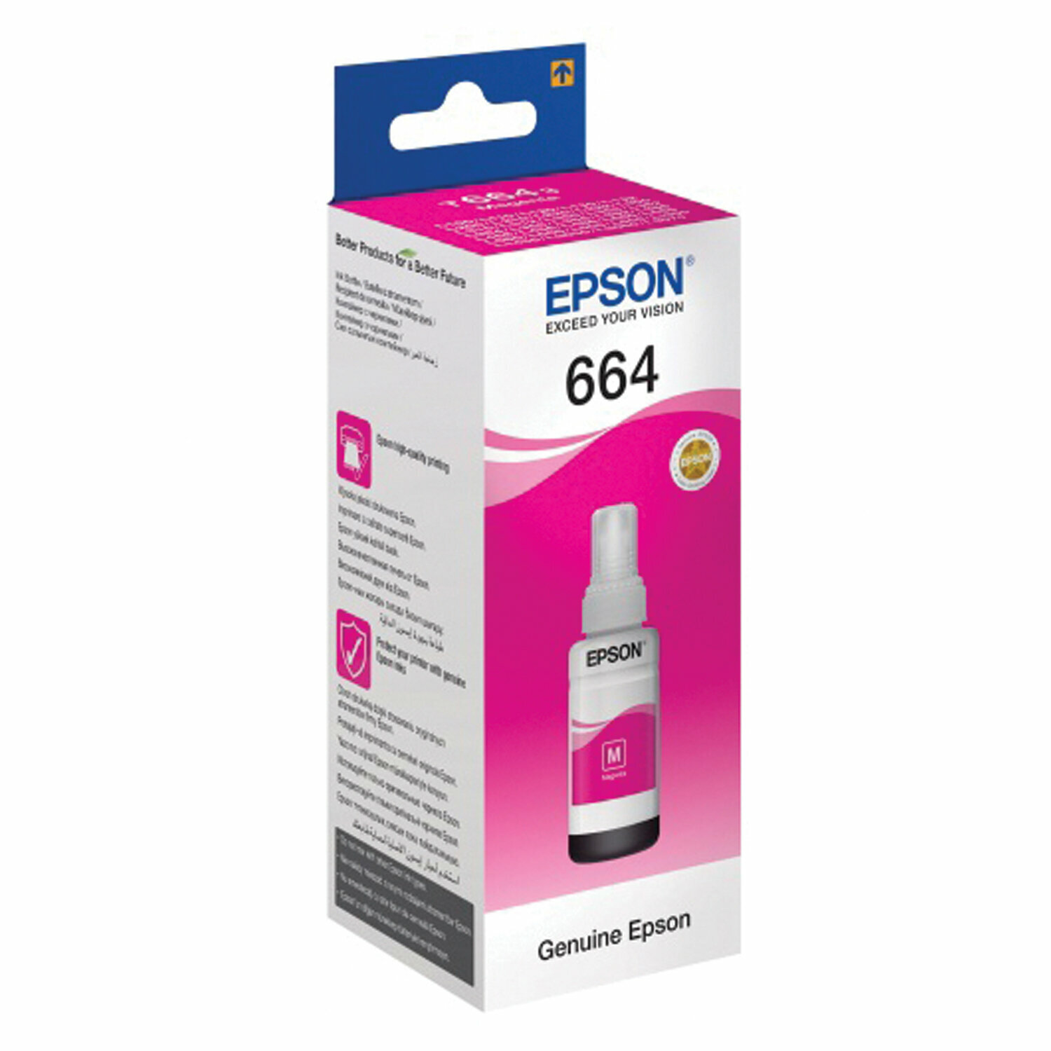 Чернила EPSON 664 (T6643) для СНПЧ Epson L100/L110/L200/L210/L300/L456/L550, пурпурные, оригинальные, C13T66434A/398