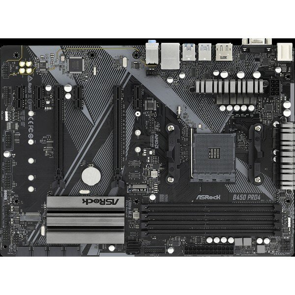 Материнская плата ASROCK B450 PRO4 R2.0 Soc-AM4 AMD B450 4xDDR4 ATX AC`97 8ch(7.1) GbLAN RAID+VGA+HDMI+DP