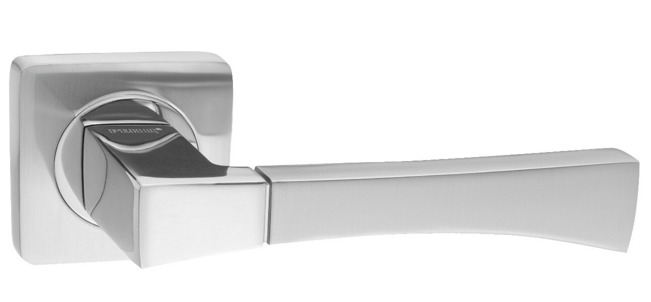 Ручка дверная RENZ (ренц) на квадратной розетке "Отелло" Матовый никель/никель