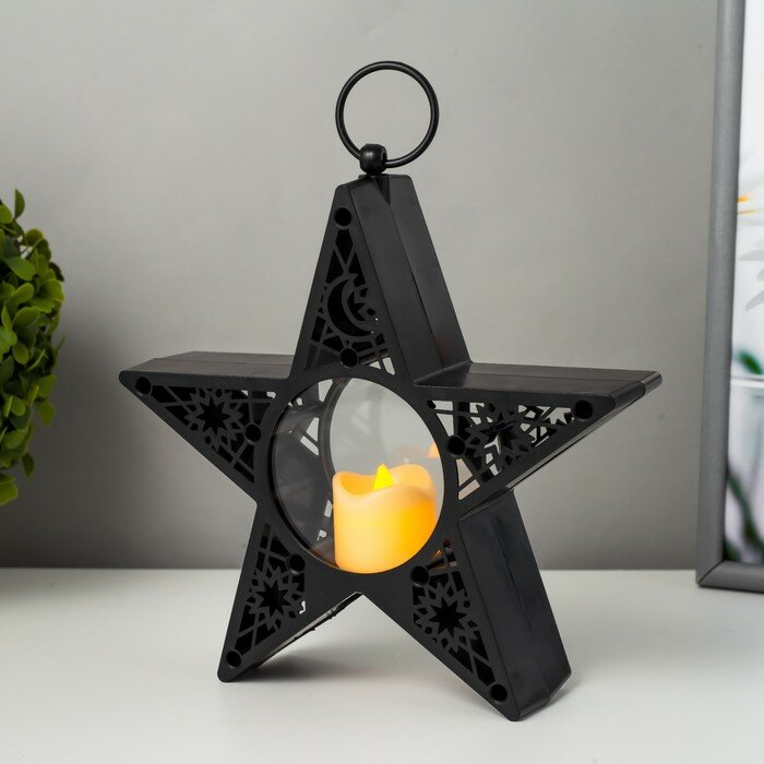Настольные фигуры RISALUX Ночник "Звезда со свечой" LED от батареек черный 19,5х5х19,5 см - фотография № 2