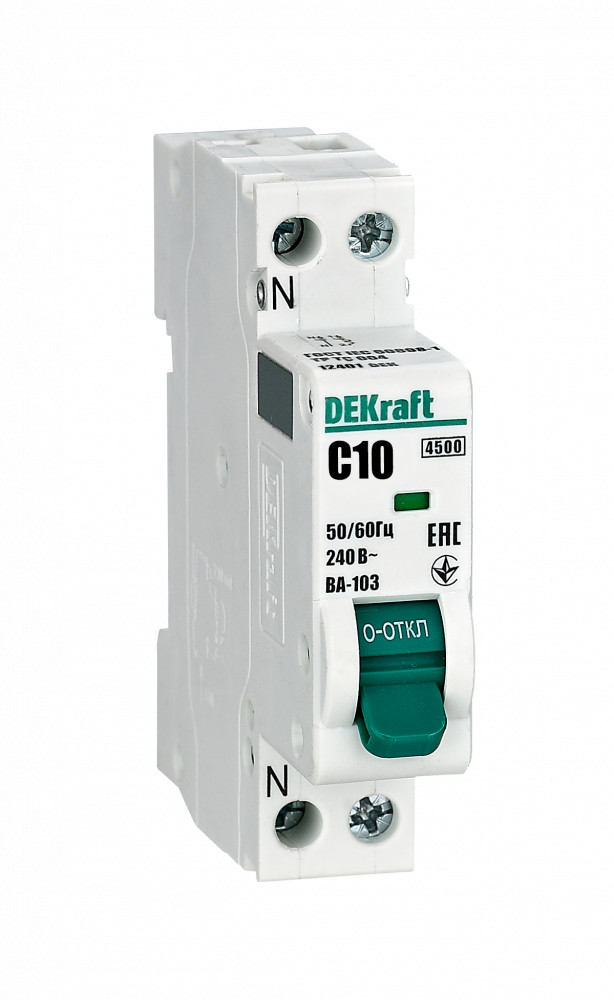 Автоматический выключатель DEKraft 1+N 6А, C ВА-103 4.5кА, 12400DEK
