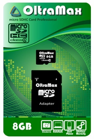 Карта памяти OltraMax MicroSDHC 8GB Class4 + адаптер SD