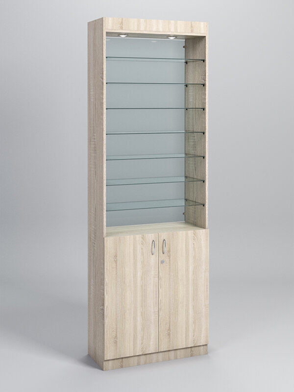 Витрина №6-2 (без дверок задняя стенка - стекло) Дуб Сонома 70 x 30 x 210 см (ДхШхВ)