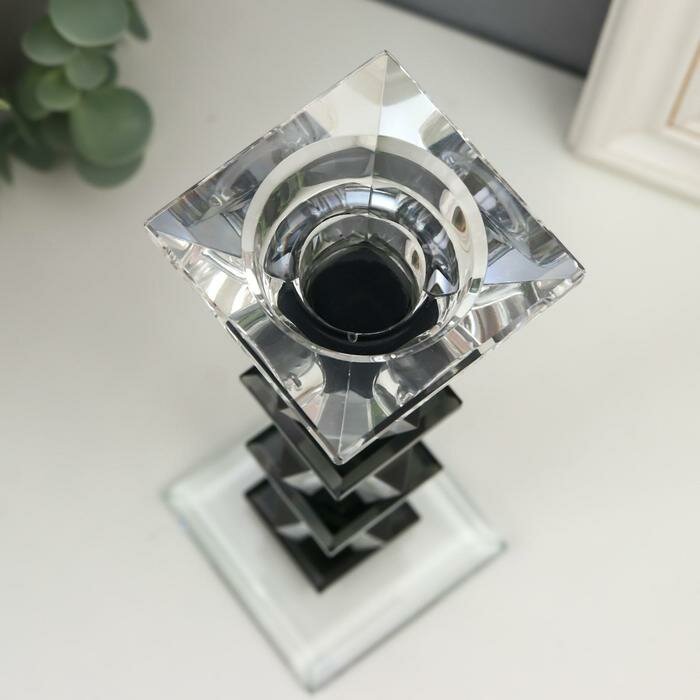Подсвечник стекло на 1 свечу "Три ромба" прозрачный с чёрным 21х7х7 см - фотография № 3