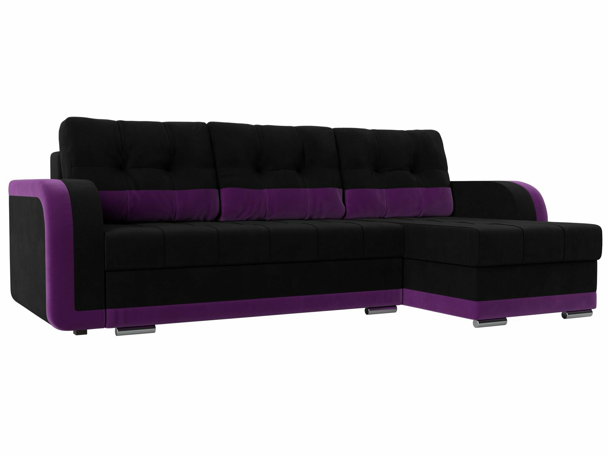 Угловой диван Марсель правый угол, Микровельвет черный и фиолетовый