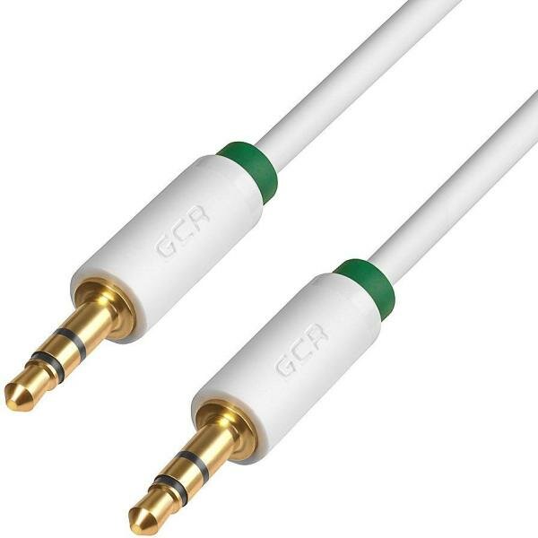 Greenconnect Кабель аудио 0.5m jack 3,5mm/jack 3,5mm белый, зеленая окантовка, ультрагибкий, 28 AWG, M/M, Premium , экран, стерео(GCR-AVC1662-0.5m)