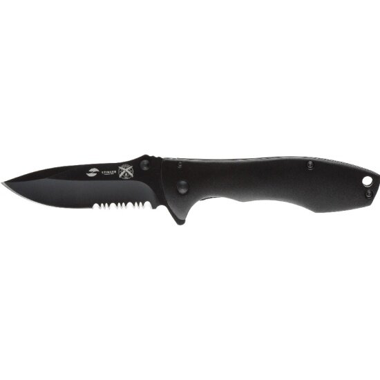 Нож складной STINGER 80 мм , рукоять сталь/алюминий черный