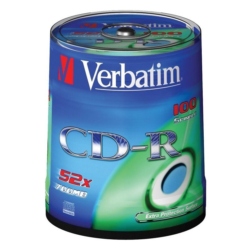 Компакт диск Verbatim CD-R, скорость записи 52x, Extra Protection, 700 мб, 100 шт (43411)