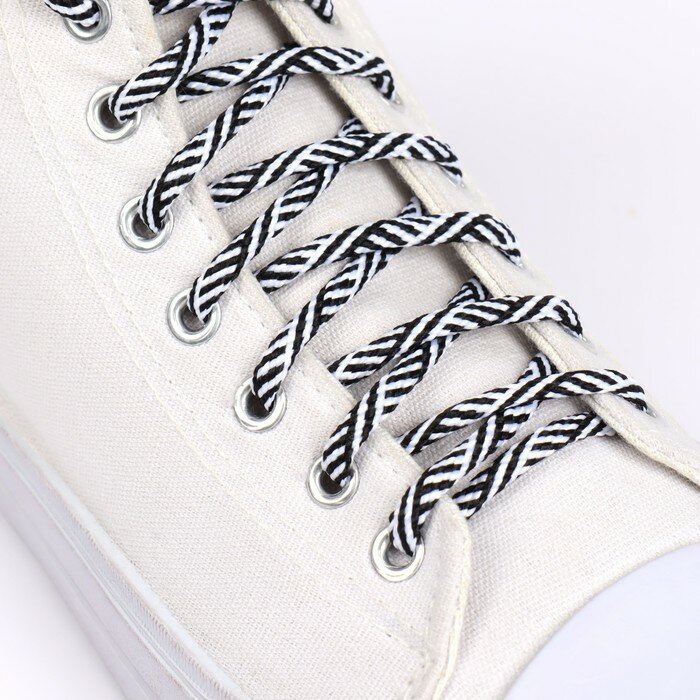 Шнурки для обуви, пара, круглые, 5 мм, 120 см, цвет чёрный/белый - фотография № 1