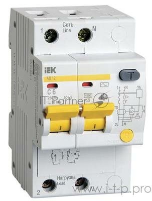 Выключатель автоматический дифференциального тока 2п C 6А 10мА тип AC 4.5кА АД-12 ИЭК MAD10-2-006-C-