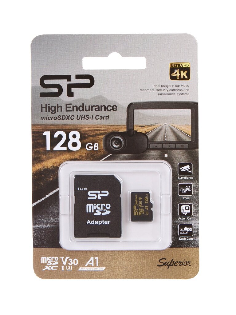 Карта памяти 128Gb - Silicon Power Superior Golden A1 MicroSDXC Class 10 UHS-I U3 A1 SP128GBSTXDV3V1GSP с адаптером SD