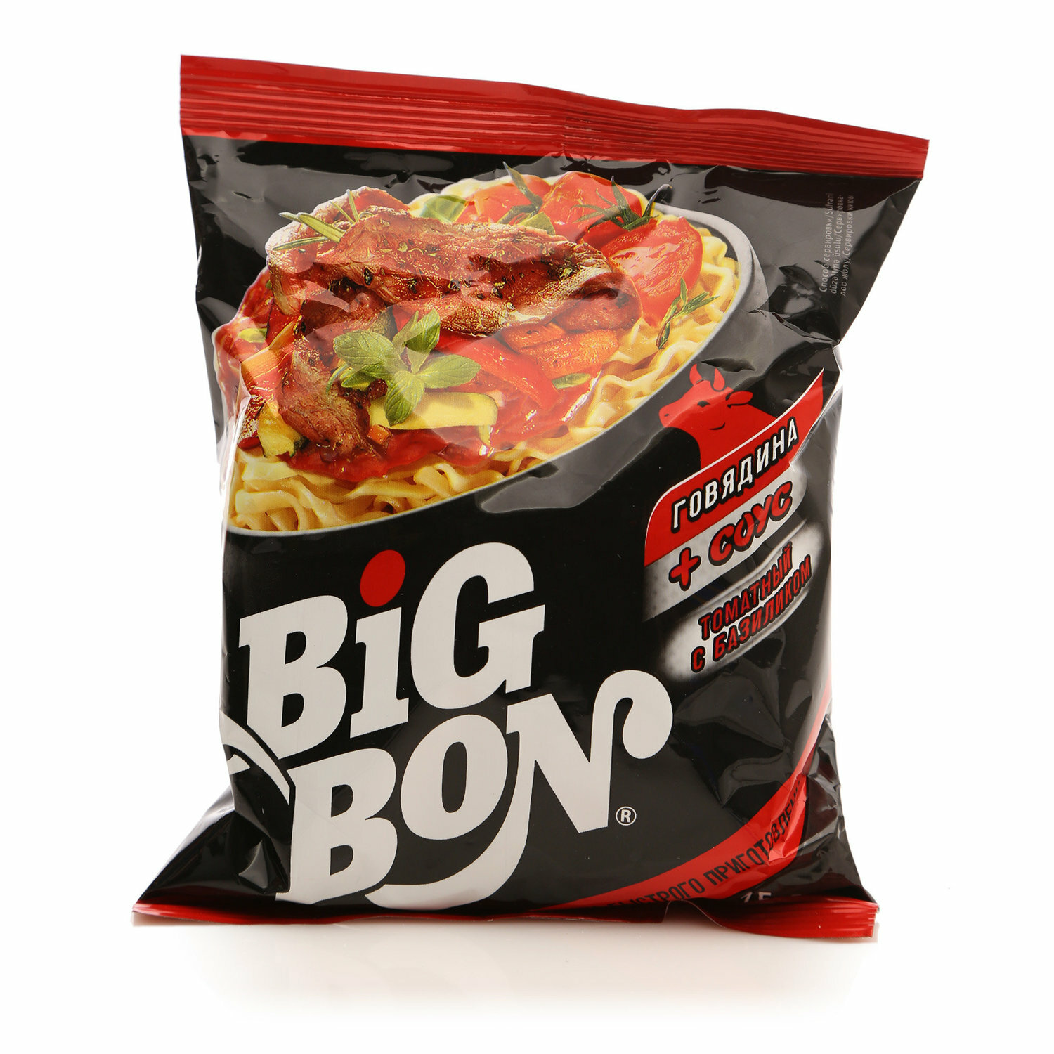 Лапша со вкусом говядины с томатным соусом с базиликом ТМ Big Bon (Биг Бон)