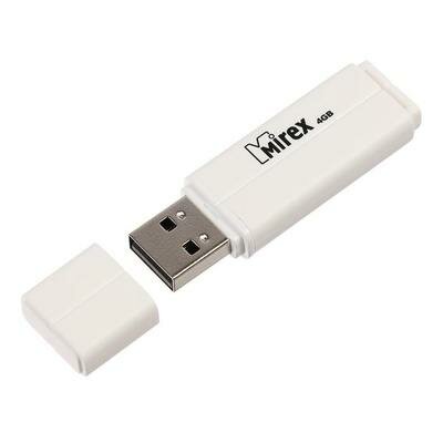 Флешка Mirex LINE WHITE, 4 Гб, USB2.0, чт до 25 Мб/с, зап до 15 Мб/с, белая Mirex 4245647