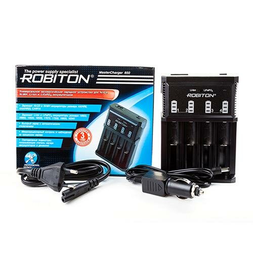 Зарядное устройство Robiton MasterCharger 850 для Li-ion, Li-FePO4, Ni-Mh и Ni-Cd аккумуляторов (14500, 16340, 17500, 18500, 17670, 18650, 26650, AA, AAA, C) , 1шт.