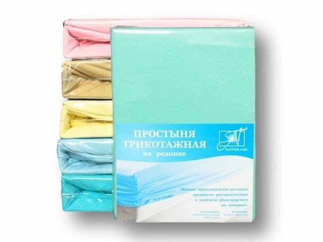 фото Простыня трикотажная на резинке альвитек ментол 90х200