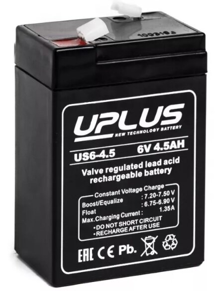 Аккумулятор для ИБП и прочего электрооборудования UPLUS US-General Purpose US6-4.5 6V 4.5 А/ч (70x47x106) AGM